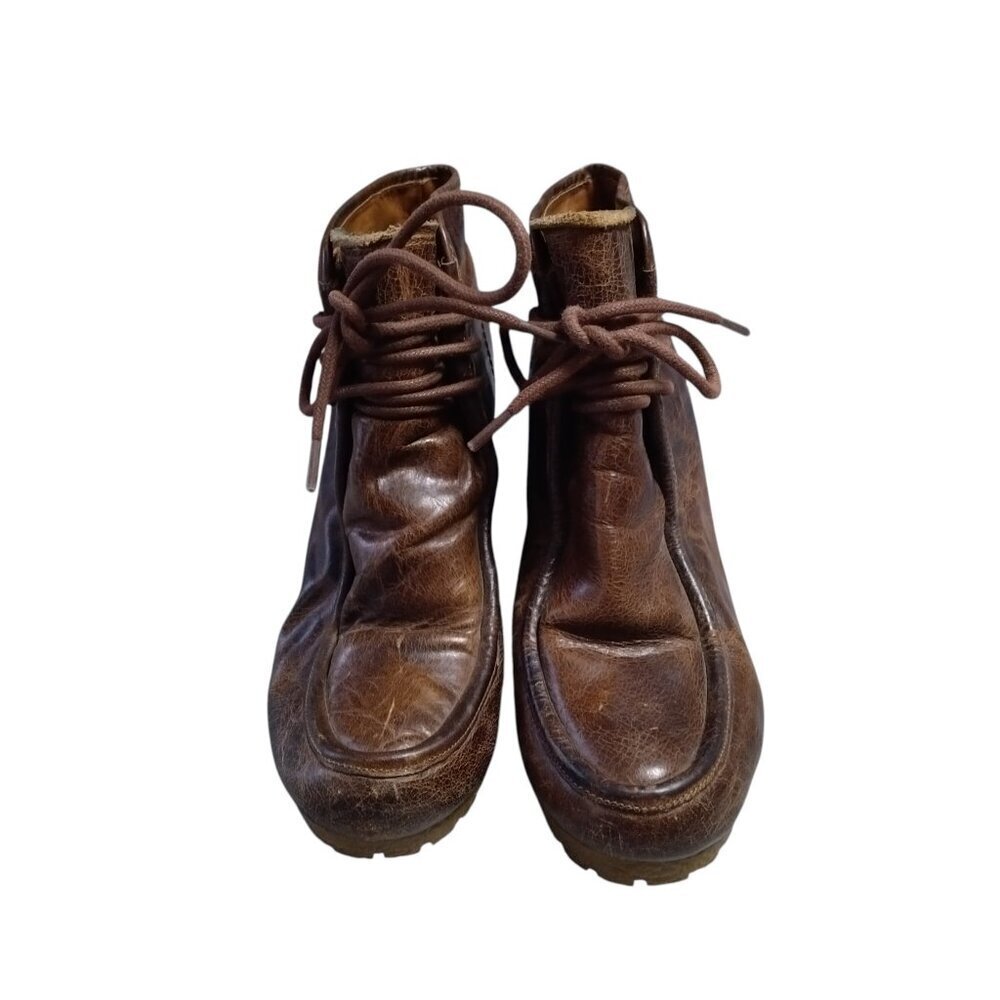 Michael Kors 8M Rory Wedge Booties Brown Leather Ankle Boots Lace Up Distressed